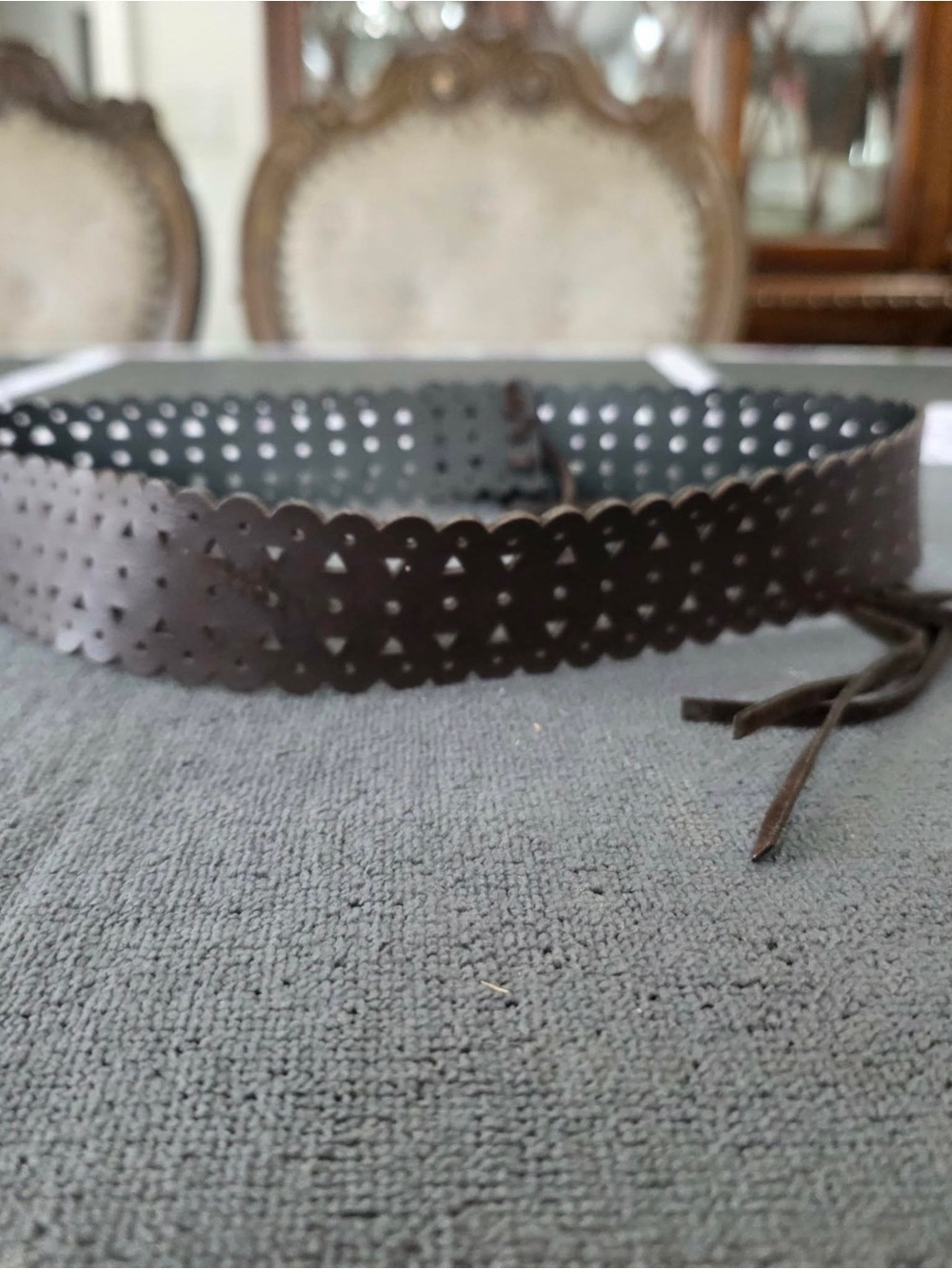 Brown Scalloped Eyelet Tie-Waist Belt - Picture 3 of 4